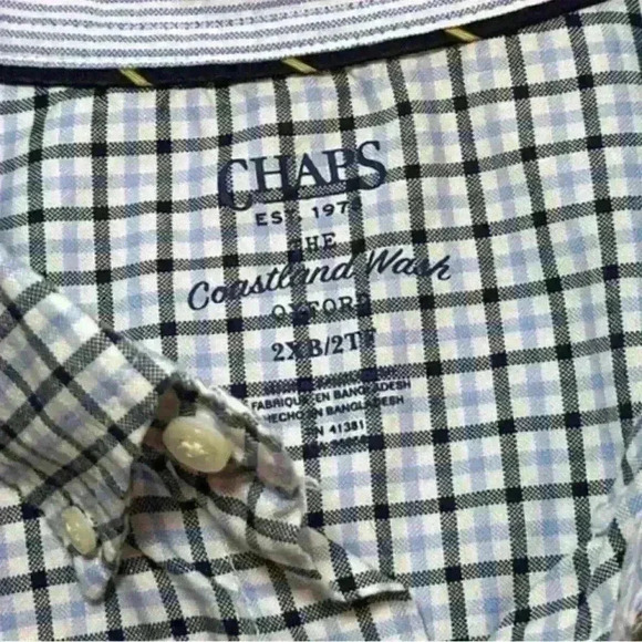 Men’s Chaps Blue Plaid Long Sleeve Button Down Shirt - Size 2XB - Picture 7 of 11